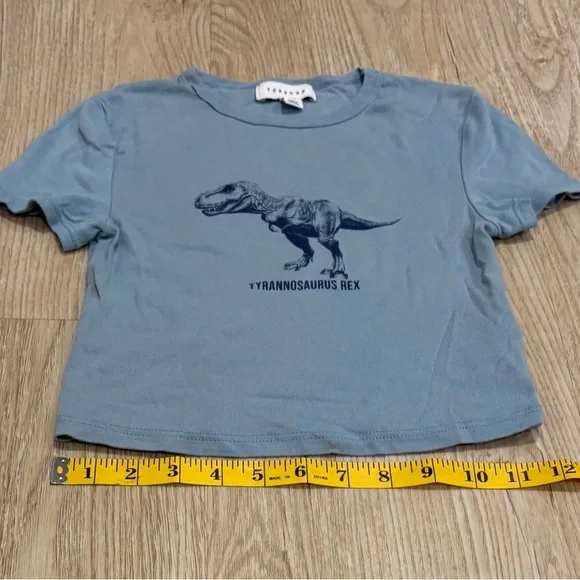 Topshop Tyrannosaurus Rex Blue Grey Baby Tee Size 2 - Picture 4 of 4